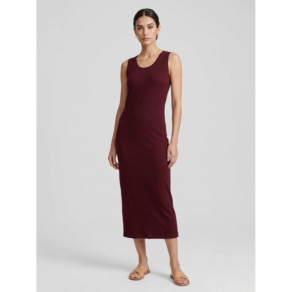 FLAX by Jeanne Engelhart Burgundy Ribbed Knit Sleeveless Maxi Column Dress Small